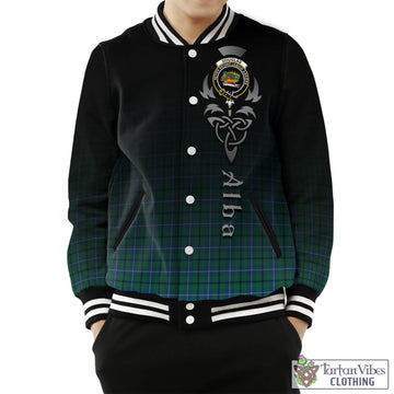 Douglas Ancient Tartan Baseball Jacket Featuring Alba Gu Brath Family Crest Celtic Inspired