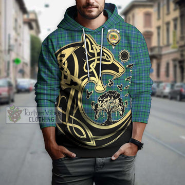 Douglas Ancient Tartan Hoodie with Family Crest Celtic Wolf Style