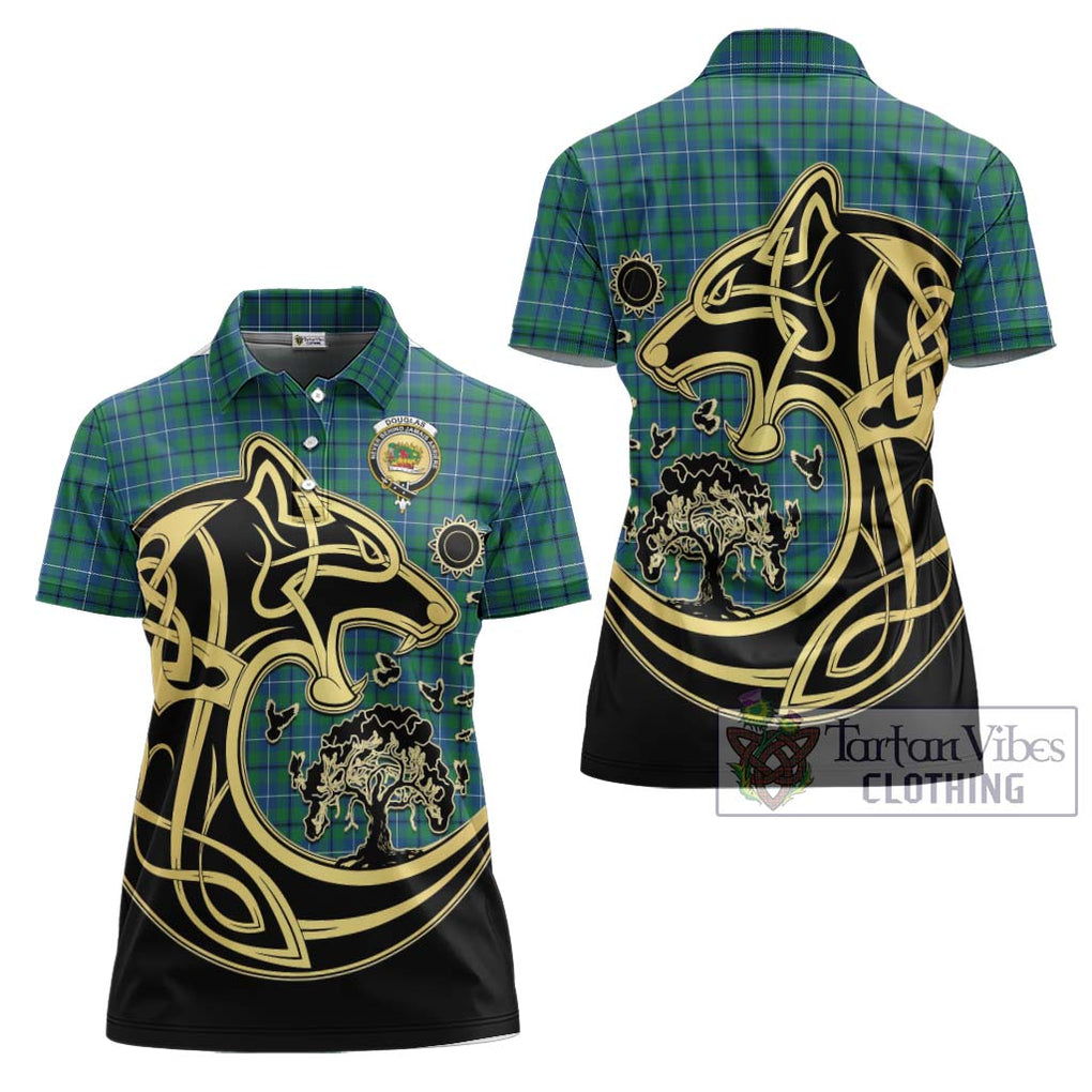 Douglas Ancient Tartan Women's Polo Shirt with Family Crest Celtic Wolf Style Women - Tartanvibesclothing Shop