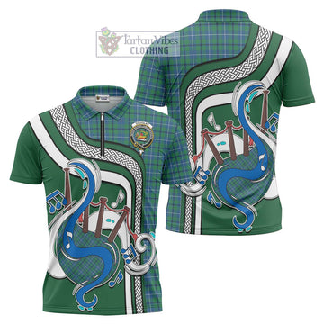 Douglas Ancient Tartan Zipper Polo Shirt with Epic Bagpipe Style