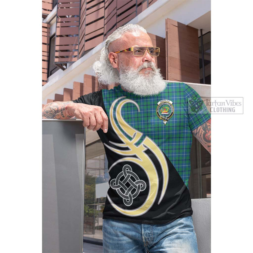 Tartan Vibes Clothing Douglas Ancient Tartan Cotton T-shirt with Family Crest and Celtic Symbol Style