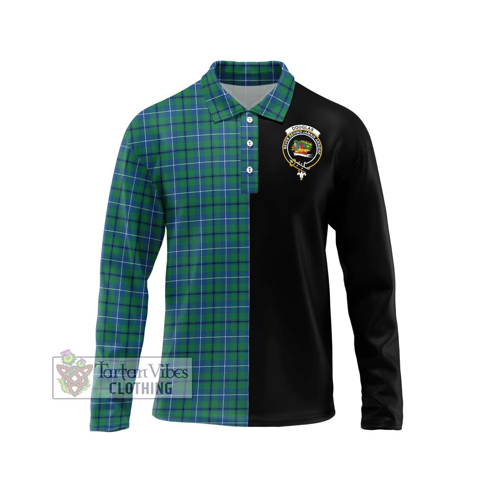 Douglas Ancient Tartan Long Sleeve Polo Shirt with Family Crest and Half Of Me Style Unisex - Tartanvibesclothing Shop