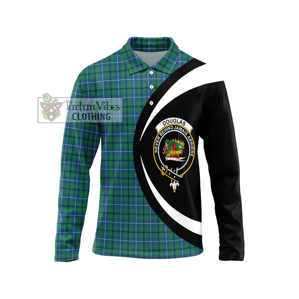 Douglas Ancient Tartan Long Sleeve Polo Shirt with Family Crest Circle Style Unisex - Tartan Vibes Clothing