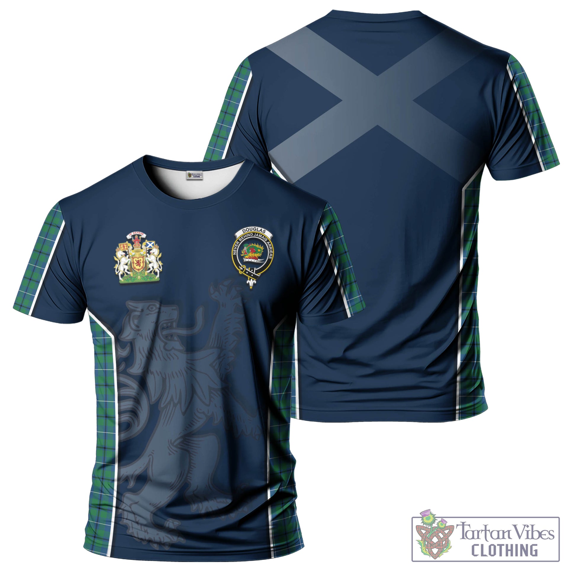 Tartan Vibes Clothing Douglas Ancient Tartan T-Shirt with Family Crest and Lion Rampant Vibes Sport Style