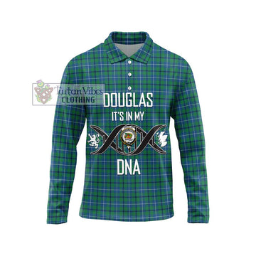 Douglas Ancient Tartan Long Sleeve Polo Shirt with Family Crest DNA In Me Style