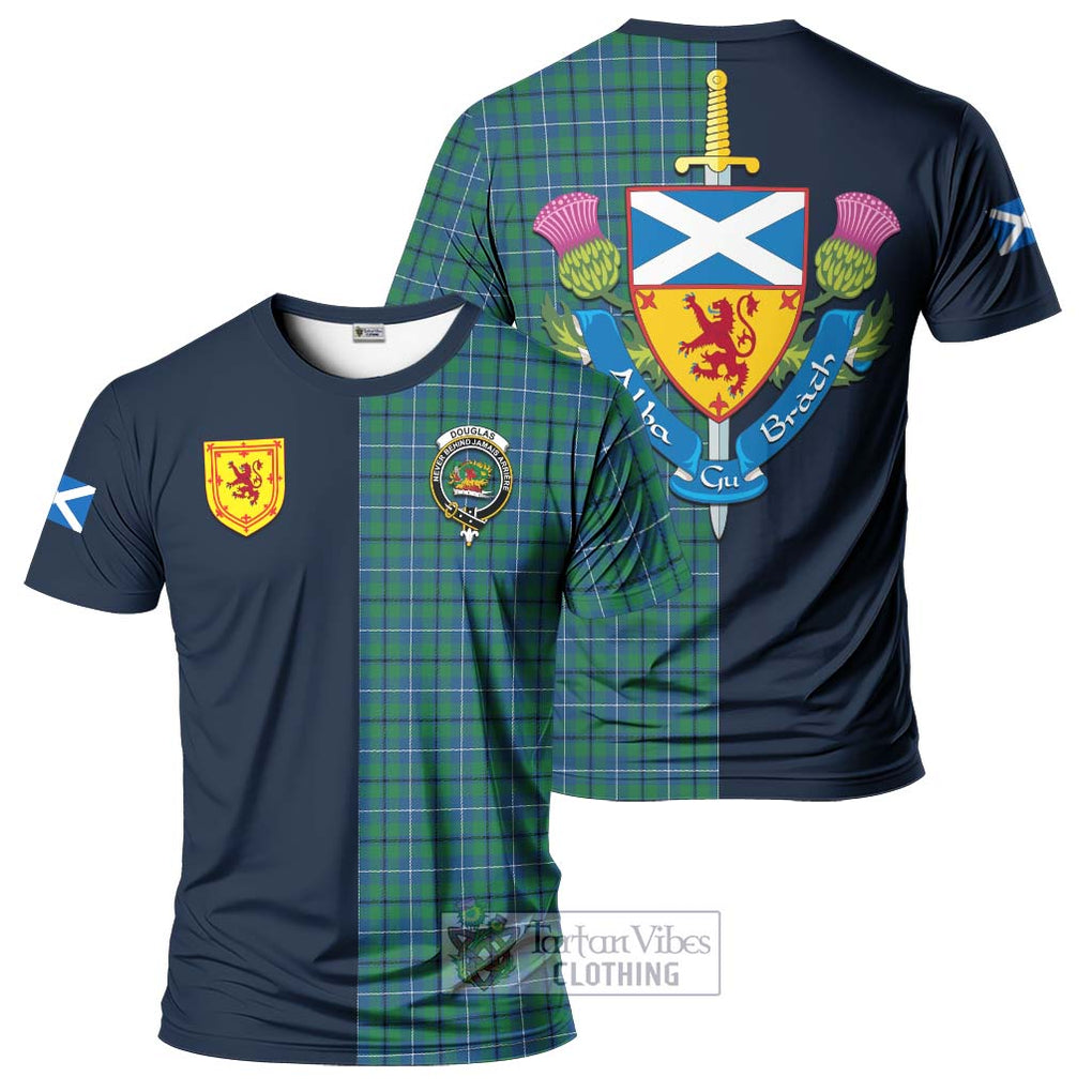 Tartan Vibes Clothing Douglas Ancient Tartan T-Shirt Alba with Scottish Lion Royal Arm Half Style