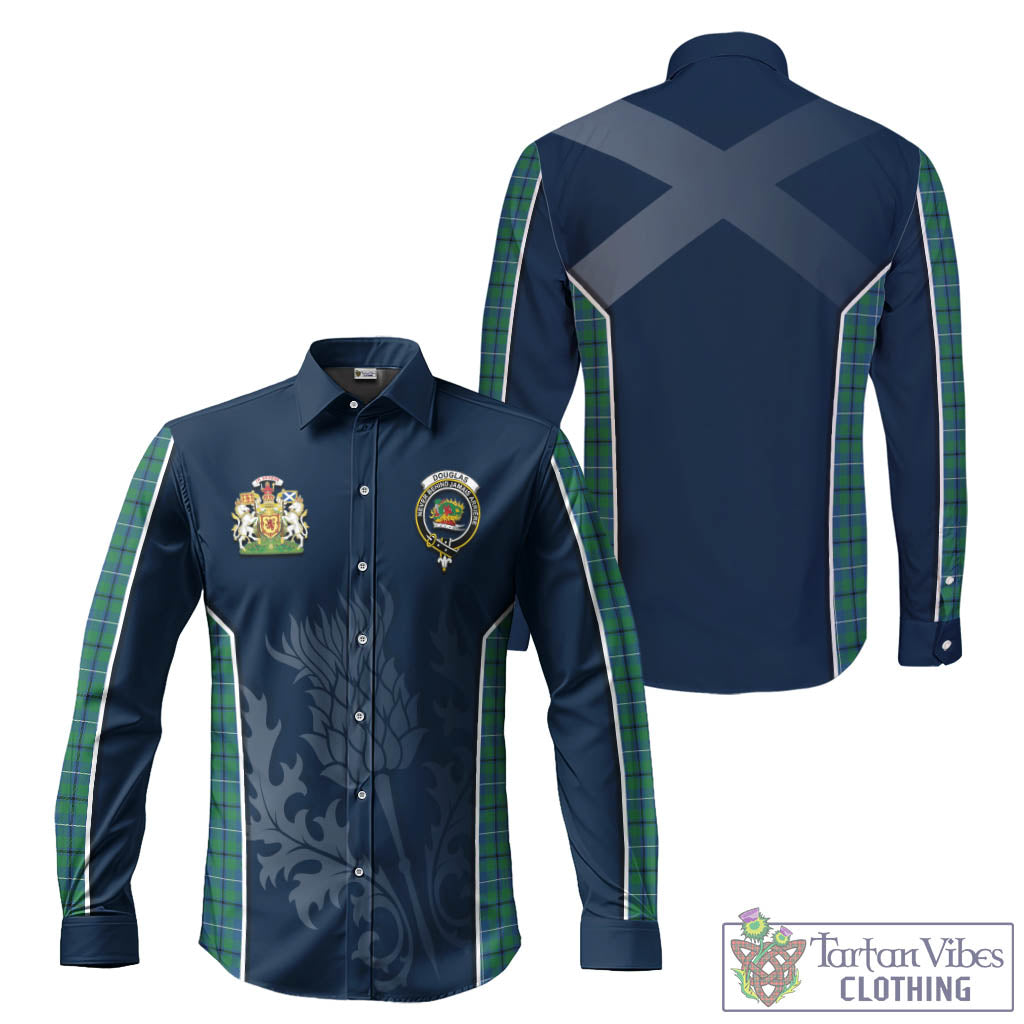 Tartan Vibes Clothing Douglas Ancient Tartan Long Sleeve Button Up Shirt with Family Crest and Scottish Thistle Vibes Sport Style