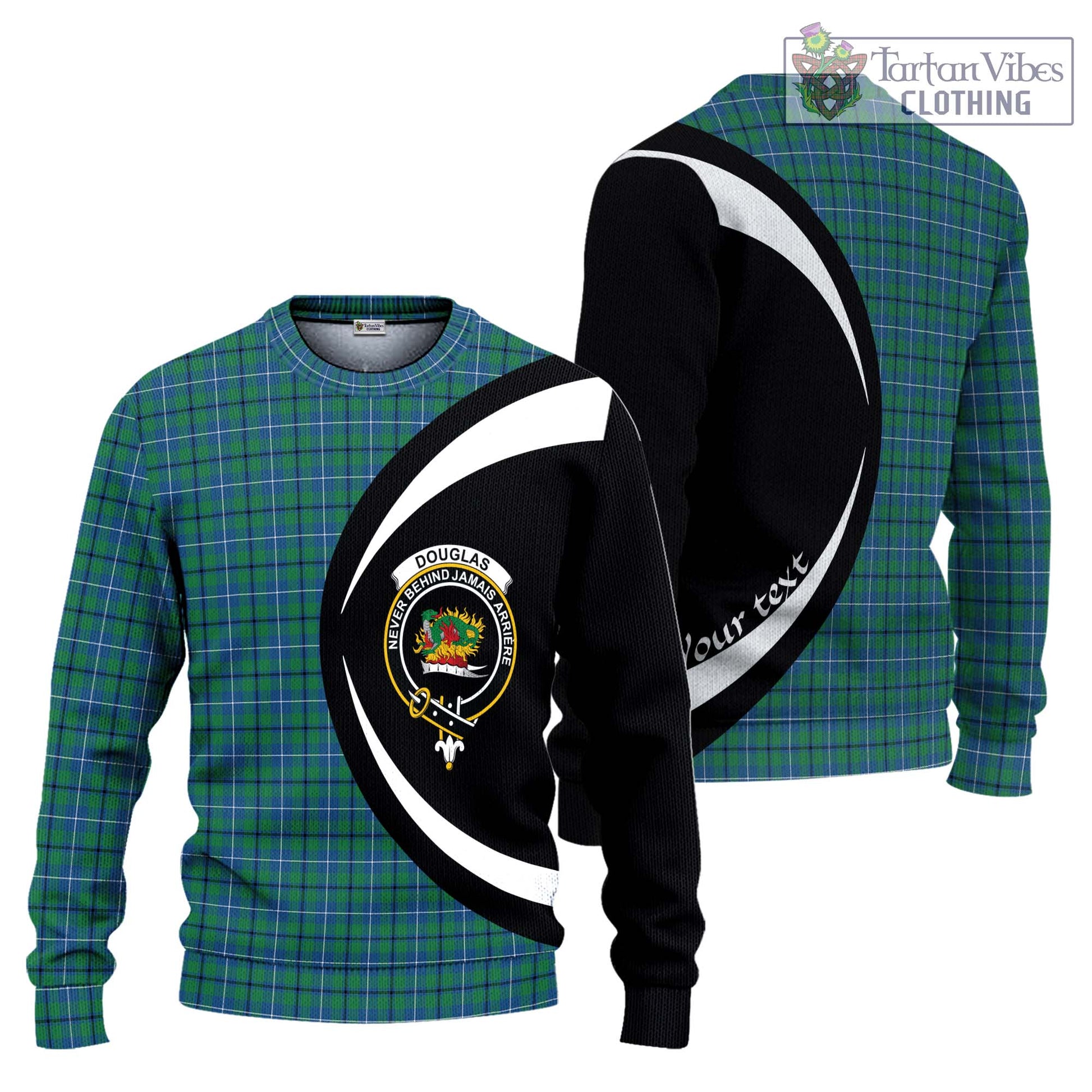 Douglas Ancient Tartan Ugly Sweater with Family Crest Circle Style Unisex - Tartan Vibes Clothing