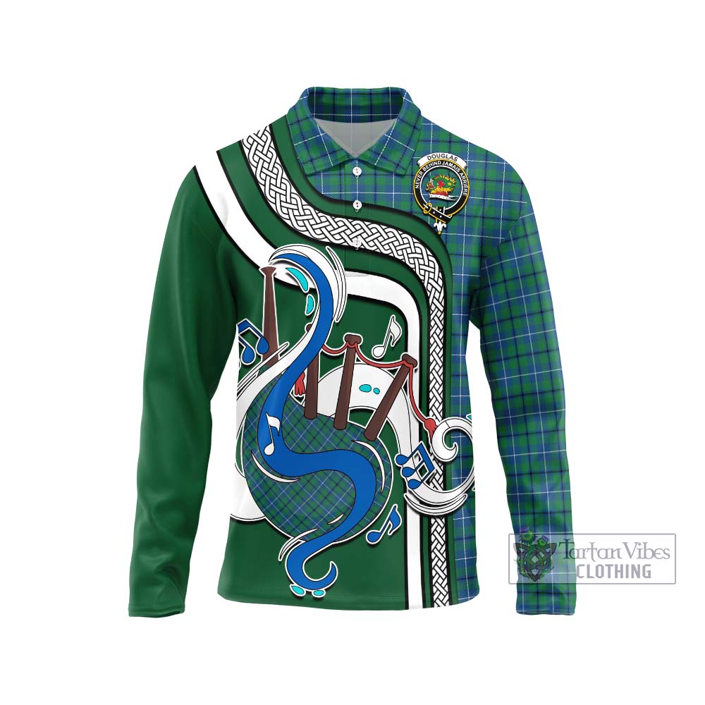 Tartan Vibes Clothing Douglas Ancient Tartan Long Sleeve Polo Shirt with Epic Bagpipe Style