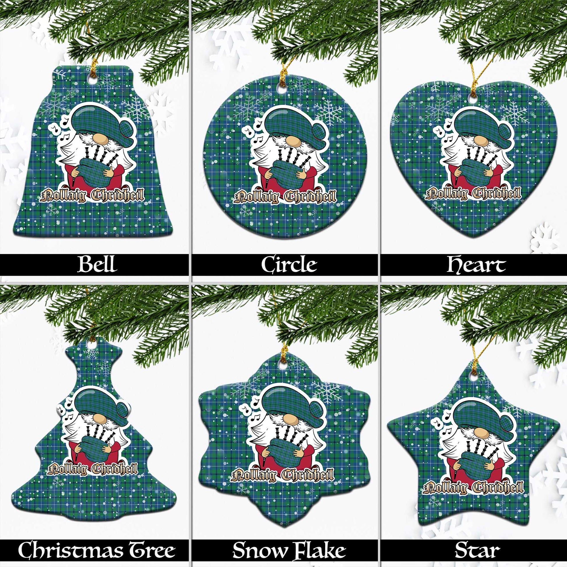 Douglas Ancient Tartan Christmas Ornaments with Scottish Gnome Playing Bagpipes Ceramic - Tartanvibesclothing