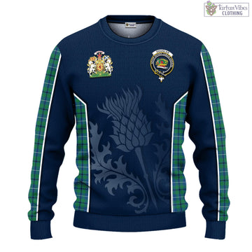 Douglas Ancient Tartan Knitted Sweatshirt with Family Crest and Scottish Thistle Vibes Sport Style