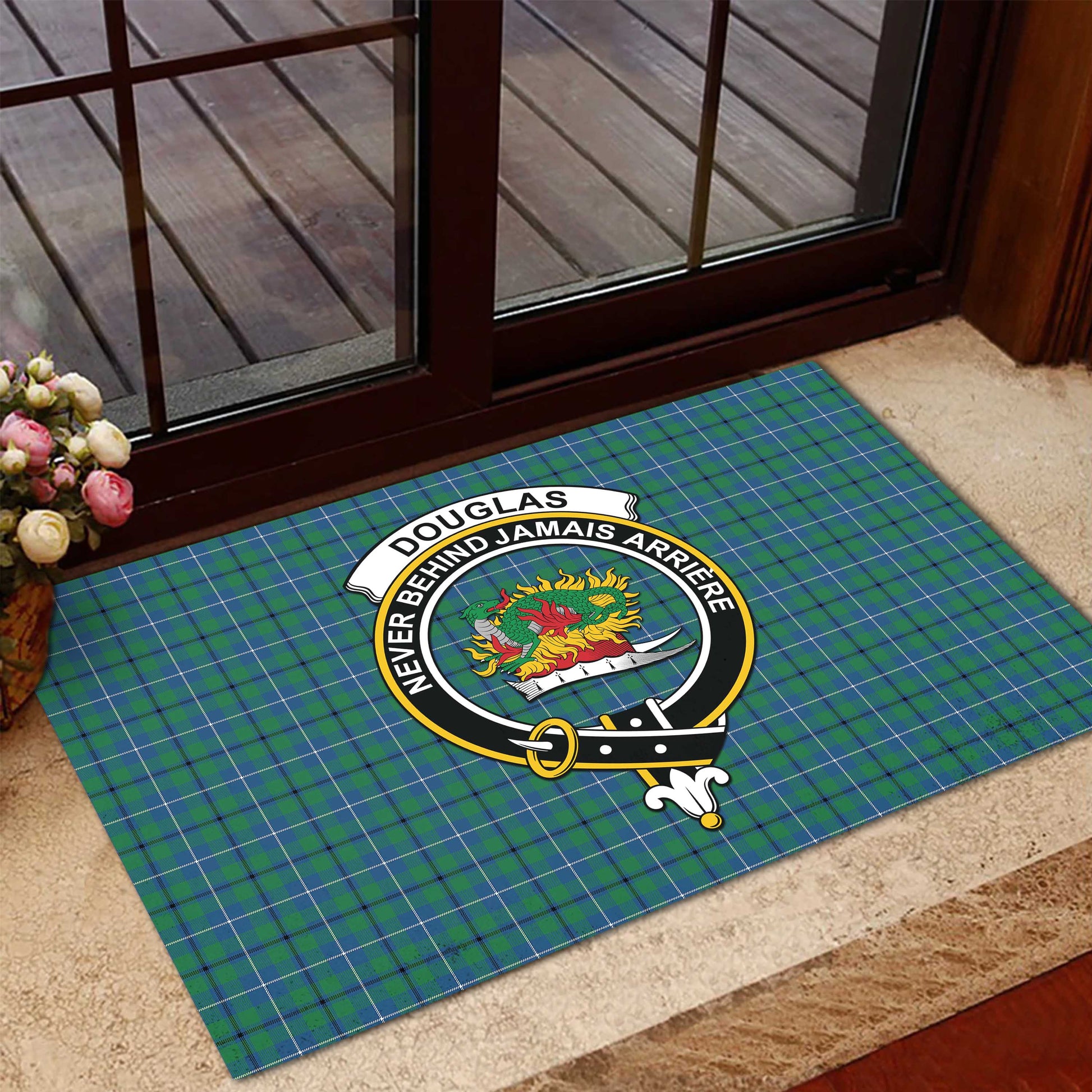 Douglas Ancient Tartan Door Mat with Family Crest - Tartanvibesclothing