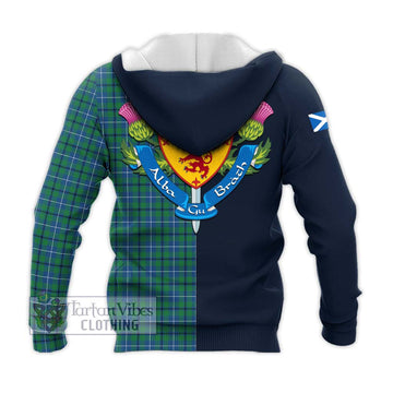 Douglas Ancient Tartan Knitted Hoodie Alba with Scottish Lion Royal Arm Half Style