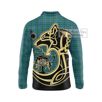 Douglas Ancient Tartan Long Sleeve Polo Shirt with Family Crest Celtic Wolf Style