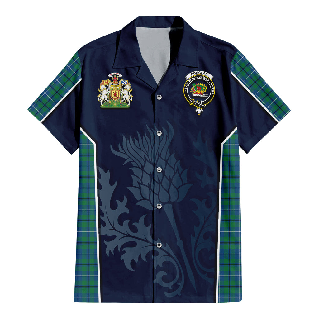 Tartan Vibes Clothing Douglas Ancient Tartan Short Sleeve Button Up Shirt with Family Crest and Scottish Thistle Vibes Sport Style