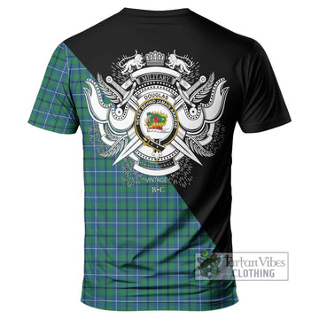 Douglas Ancient Tartan T-Shirt with Family Crest and Military Logo Style