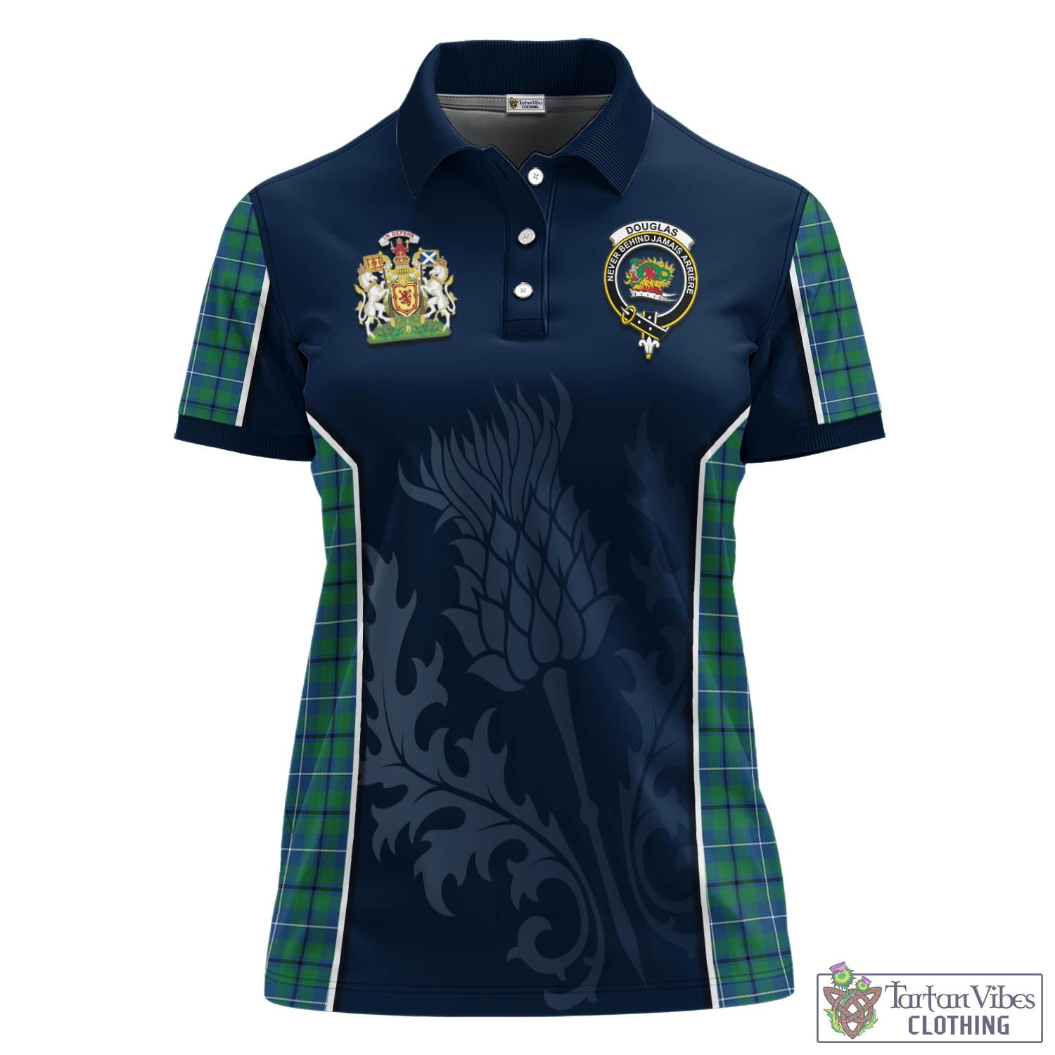 Tartan Vibes Clothing Douglas Ancient Tartan Women's Polo Shirt with Family Crest and Scottish Thistle Vibes Sport Style