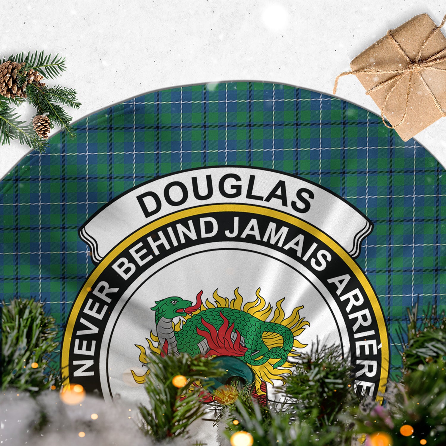 Douglas Ancient Tartan Christmas Tree Skirt with Family Crest - Tartanvibesclothing