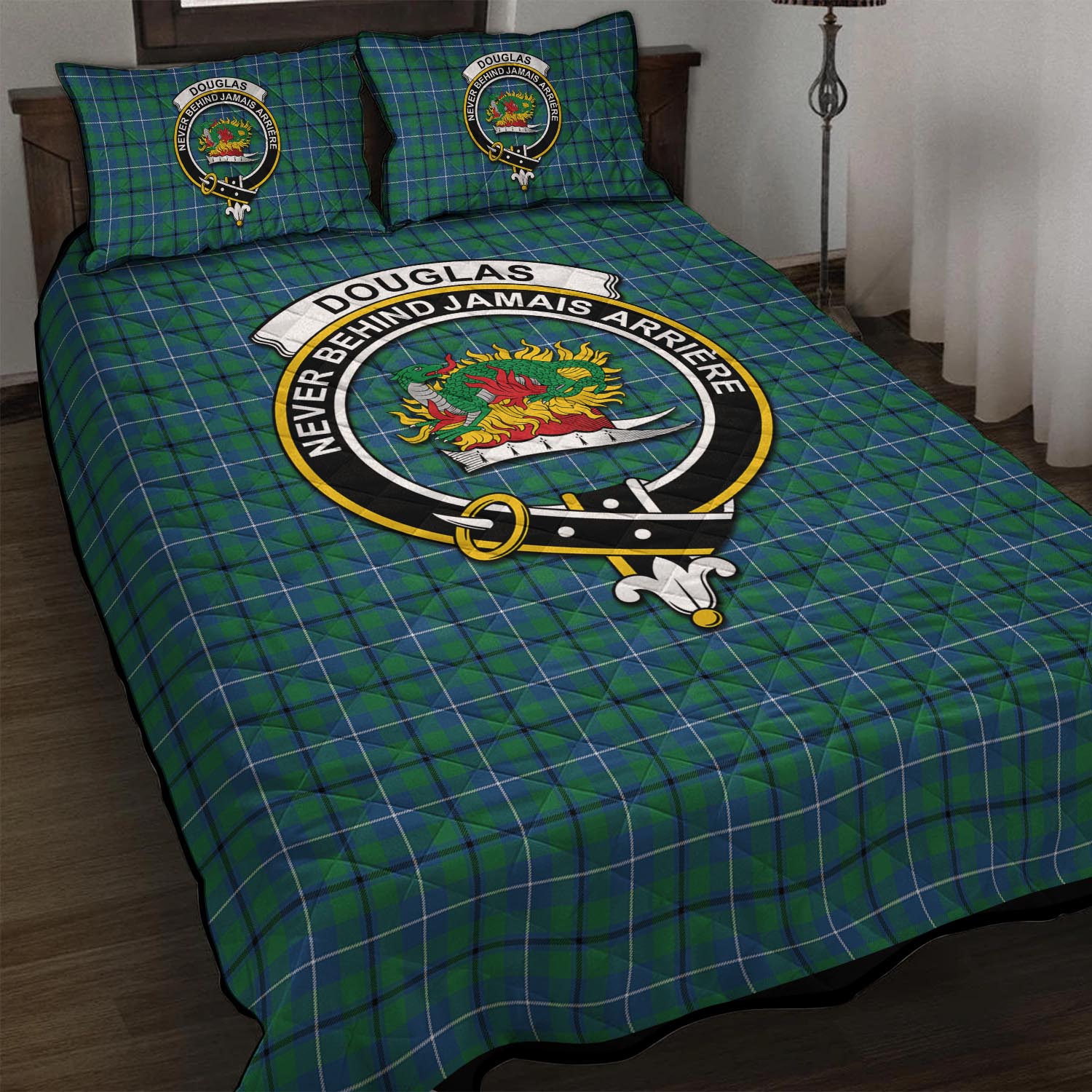 Douglas Ancient Tartan Quilt Bed Set with Family Crest - Tartan Vibes Clothing