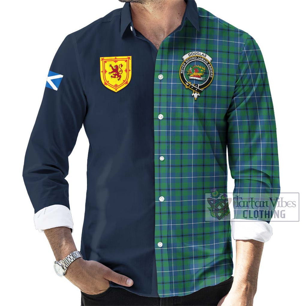 Tartan Vibes Clothing Douglas Ancient Tartan Long Sleeve Button Shirt with Scottish Lion Royal Arm Half Style