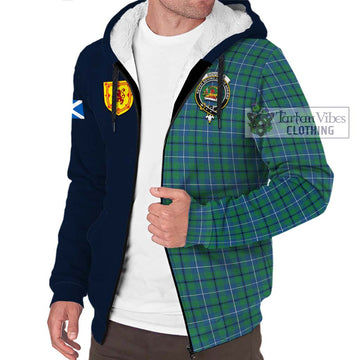 Douglas Ancient Tartan Sherpa Hoodie Alba with Scottish Lion Royal Arm Half Style