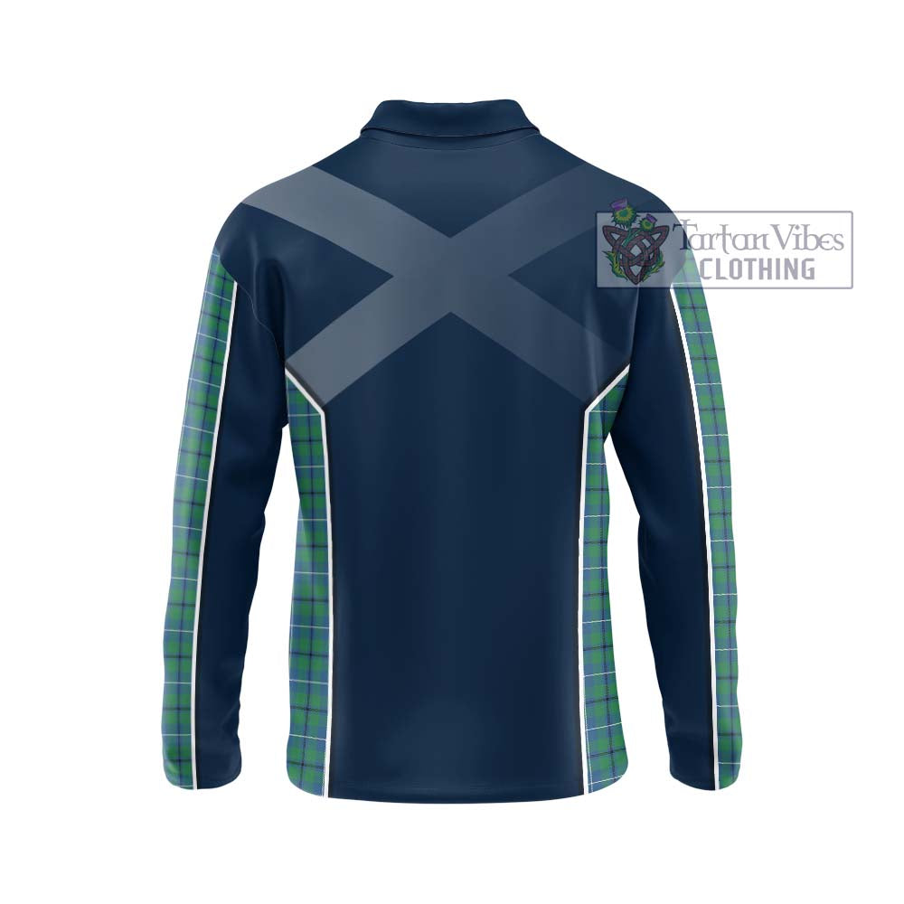 Douglas Ancient Tartan Long Sleeve Polo Shirt with Family Crest and Lion Rampant Vibes Sport Style - Tartan Vibes Clothing