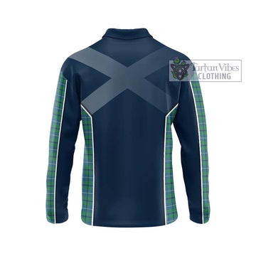 Douglas Ancient Tartan Long Sleeve Polo Shirt with Family Crest and Lion Rampant Vibes Sport Style