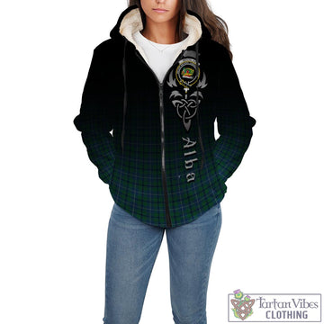 Douglas Ancient Tartan Sherpa Hoodie Featuring Alba Gu Brath Family Crest Celtic Inspired