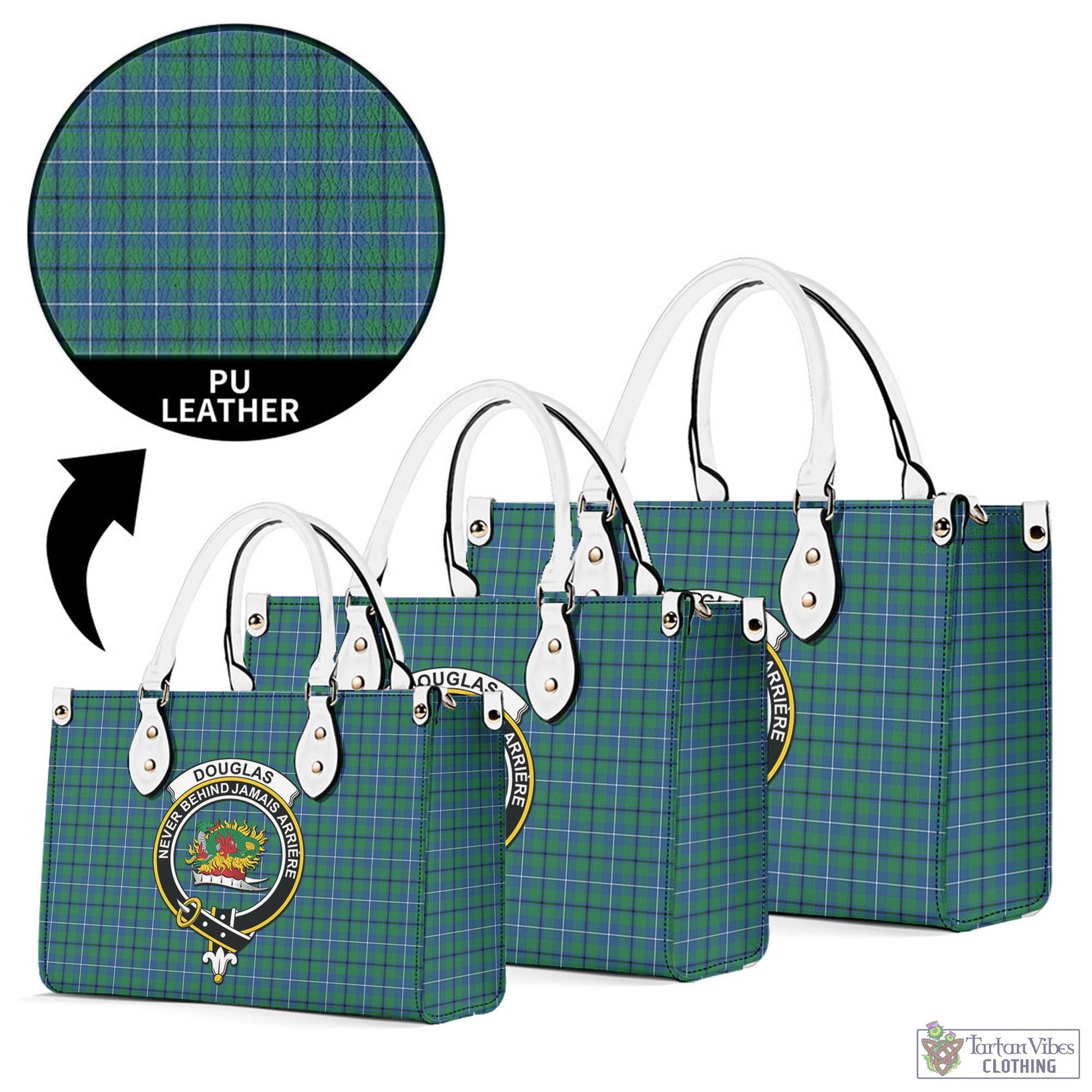 Tartan Vibes Clothing Douglas Ancient Tartan Luxury Leather Handbags with Family Crest