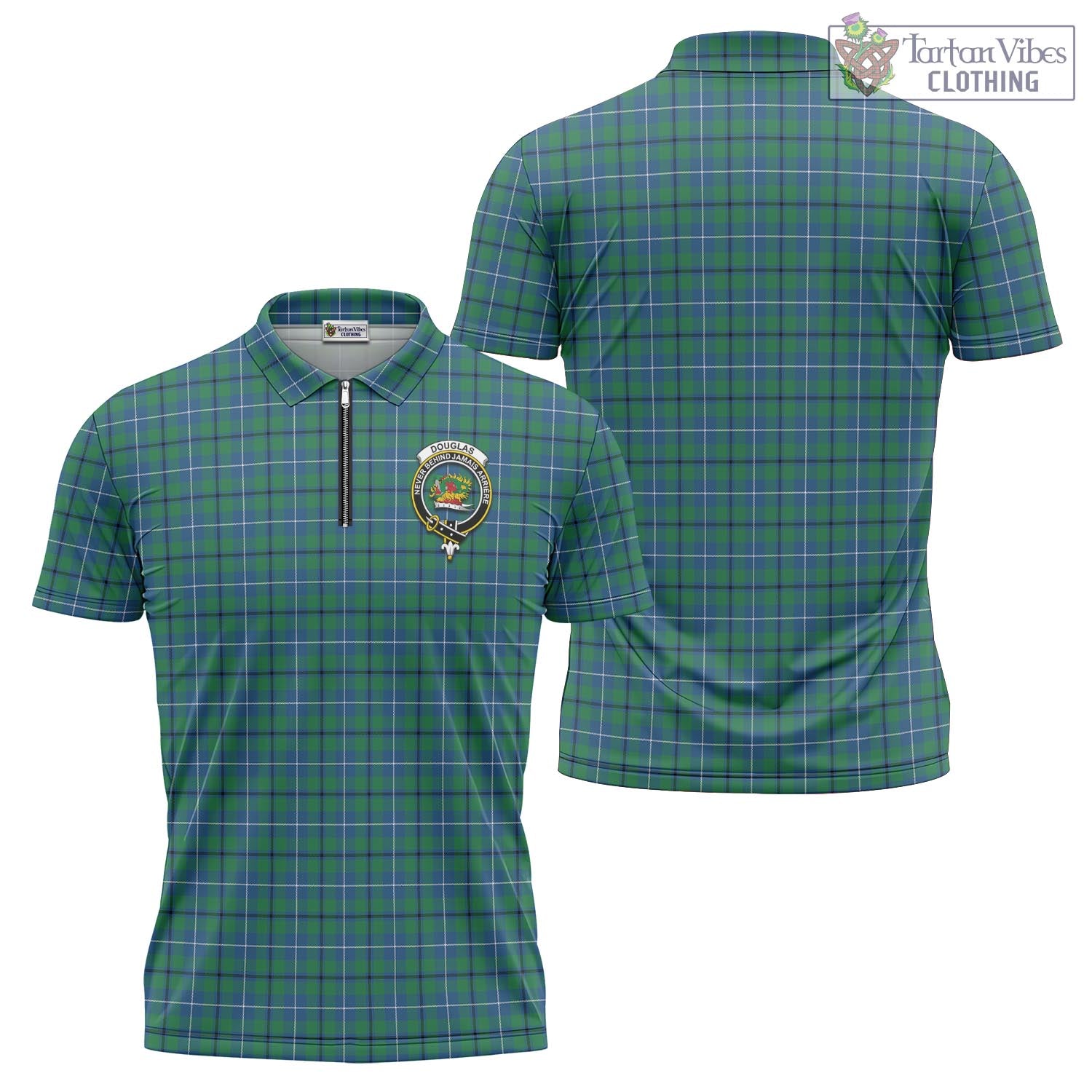 Tartan Vibes Clothing Douglas Ancient Tartan Zipper Polo Shirt with Family Crest