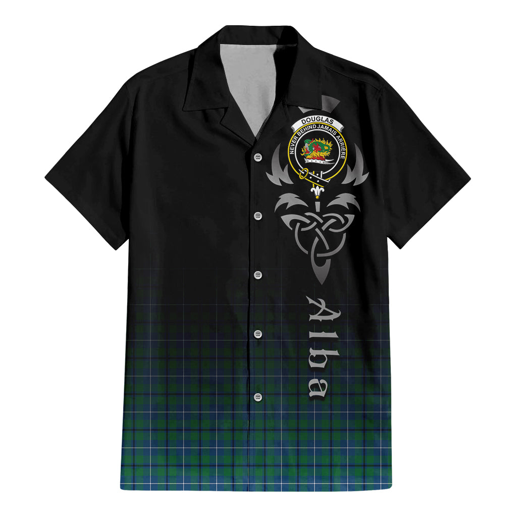 Tartan Vibes Clothing Douglas Ancient Tartan Short Sleeve Button Up Featuring Alba Gu Brath Family Crest Celtic Inspired