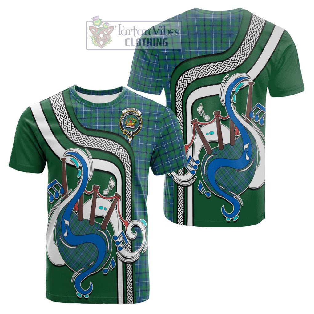 Tartan Vibes Clothing Douglas Ancient Tartan Cotton T-shirt with Epic Bagpipe Style