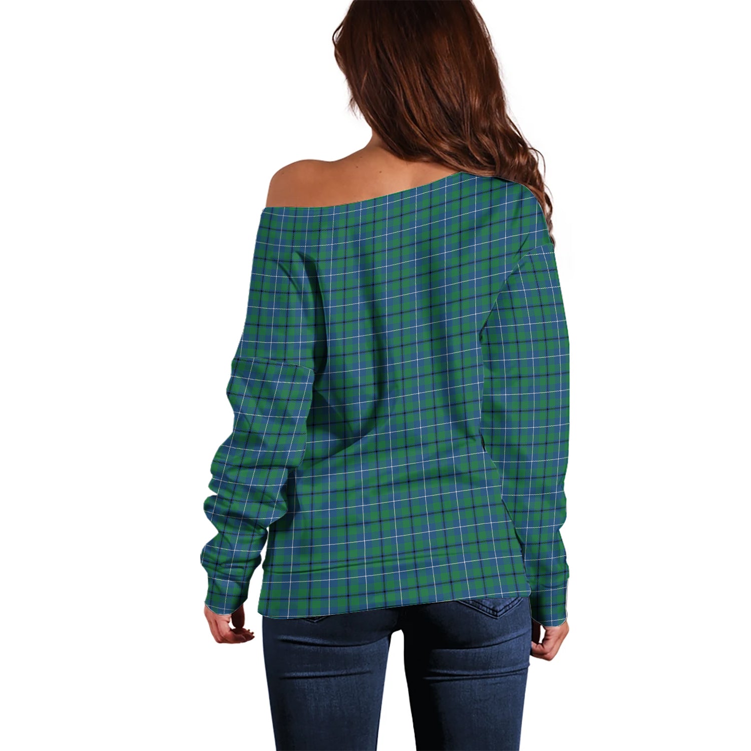 Douglas Ancient Tartan Off Shoulder Women Sweater with Family Crest - Tartanvibesclothing