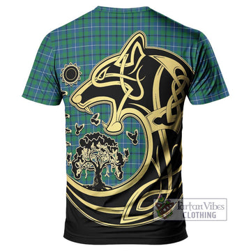 Douglas Ancient Tartan T-Shirt with Family Crest Celtic Wolf Style