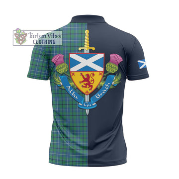 Douglas Ancient Tartan Zipper Polo Shirt Alba with Scottish Lion Royal Arm Half Style