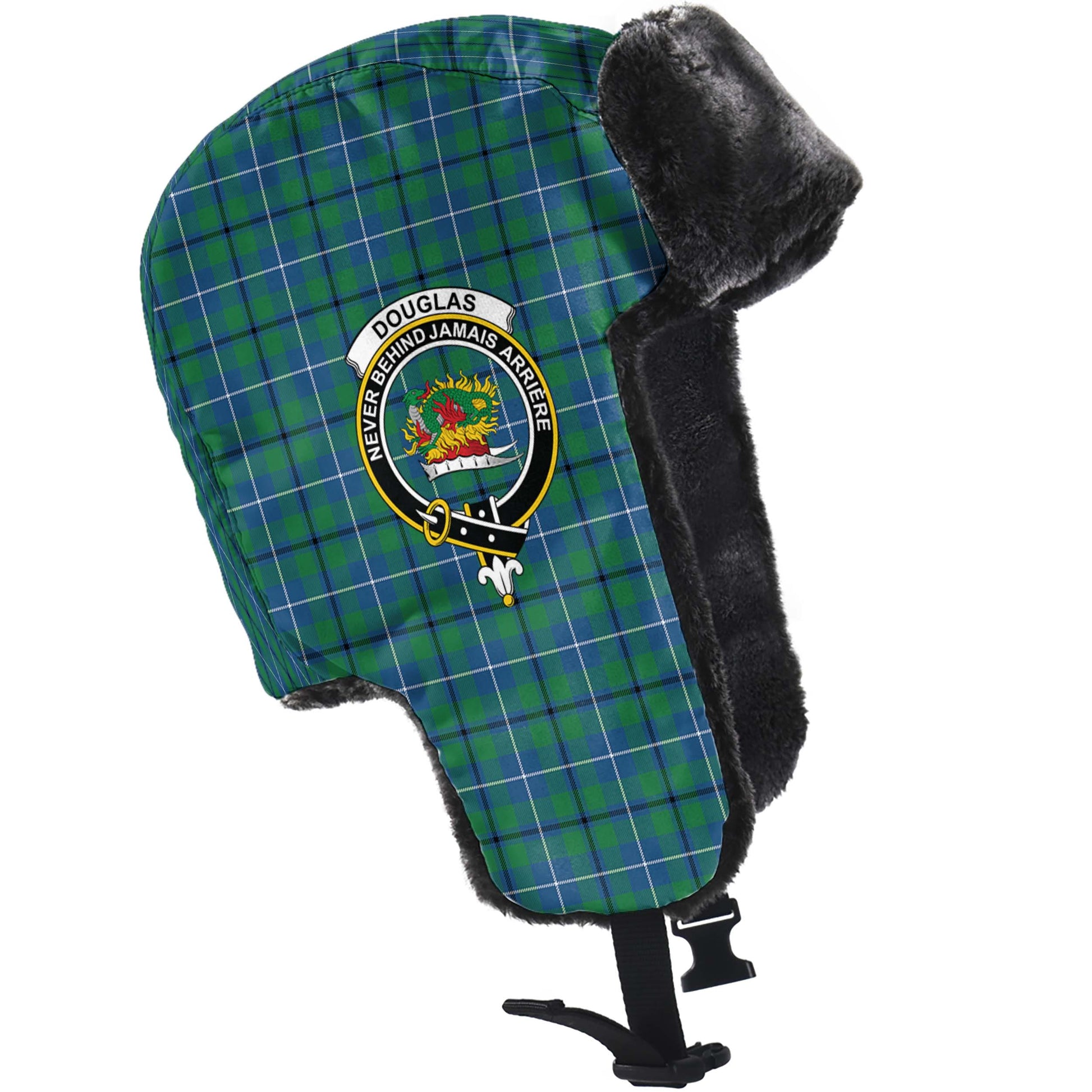 Douglas Ancient Tartan Winter Trapper Hat with Family Crest - Tartanvibesclothing