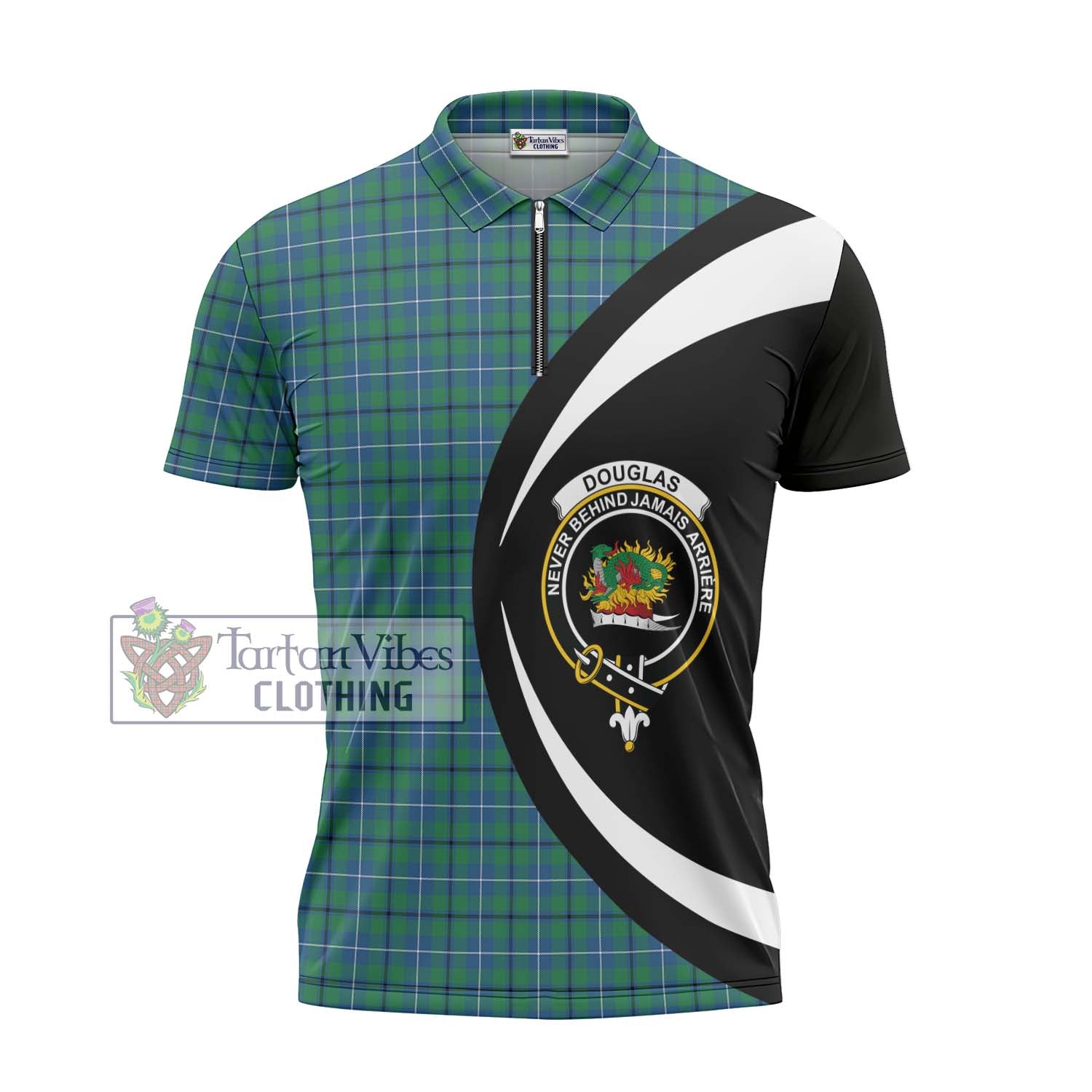 Tartan Vibes Clothing Douglas Ancient Tartan Zipper Polo Shirt with Family Crest Circle Style