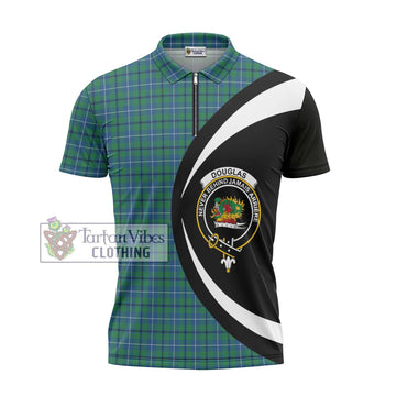 Douglas Ancient Tartan Zipper Polo Shirt with Family Crest Circle Style