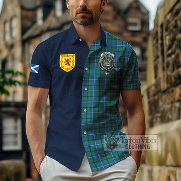 Douglas Ancient Tartan Short Sleeve Button Shirt Alba with Scottish Lion Royal Arm Half Style