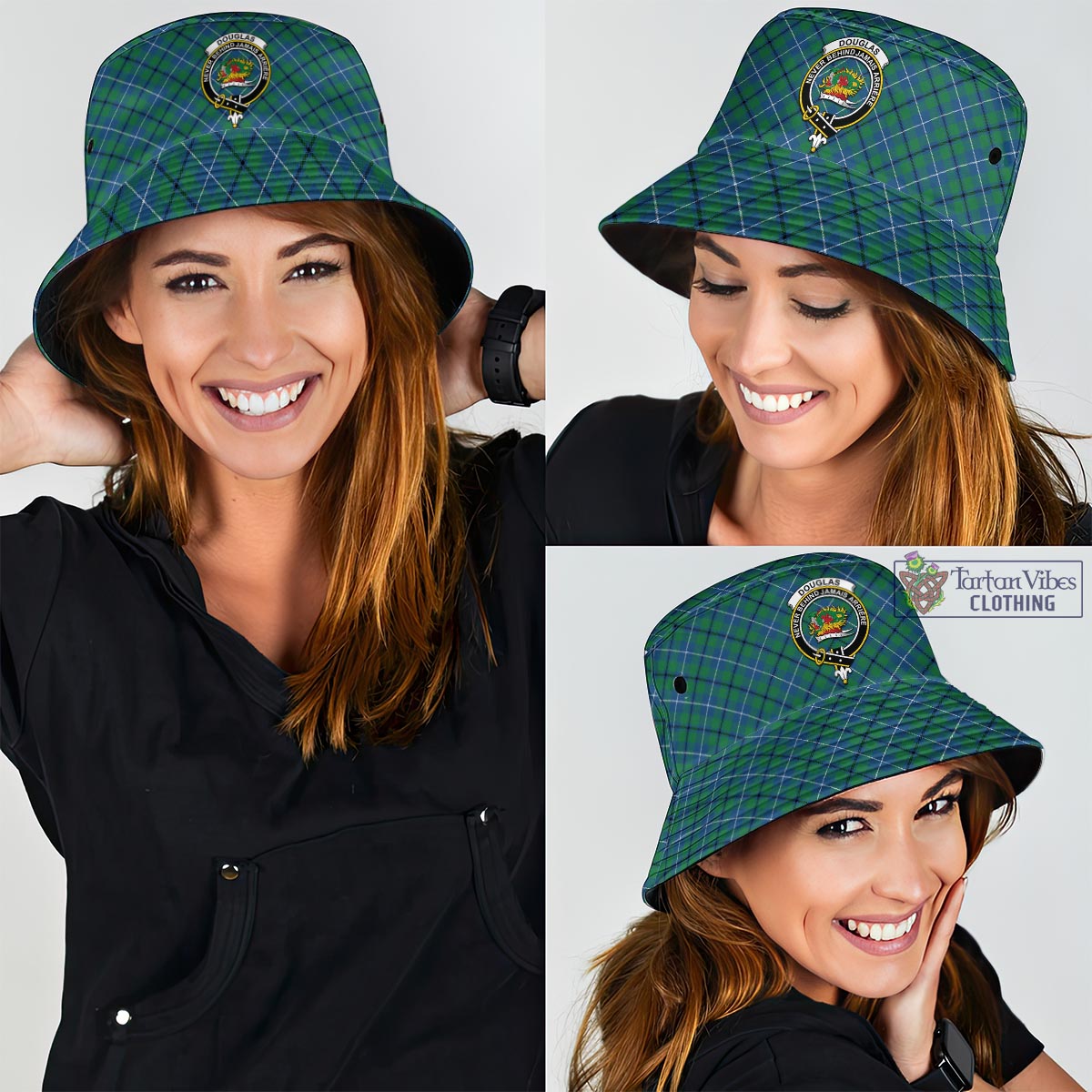 Tartan Vibes Clothing Douglas Ancient Tartan Bucket Hat with Family Crest