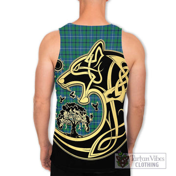 Douglas Ancient Tartan Men's Tank Top with Family Crest Celtic Wolf Style