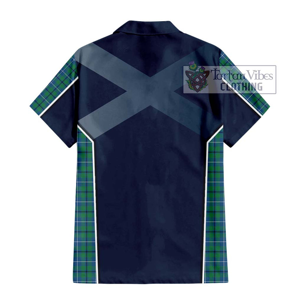 Douglas Ancient Tartan Short Sleeve Button Shirt with Family Crest and Lion Rampant Vibes Sport Style - Tartan Vibes Clothing