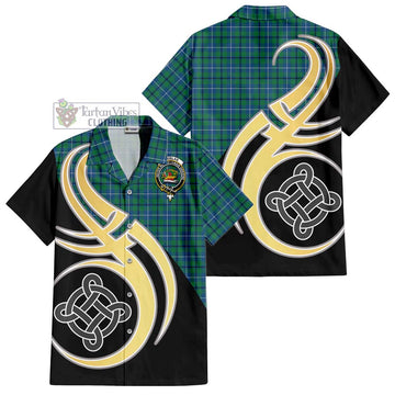 Douglas Ancient Tartan Short Sleeve Button Shirt with Family Crest and Celtic Symbol Style