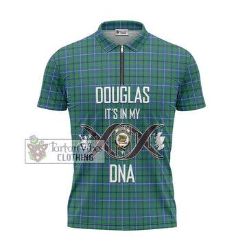 Douglas Ancient Tartan Zipper Polo Shirt with Family Crest DNA In Me Style