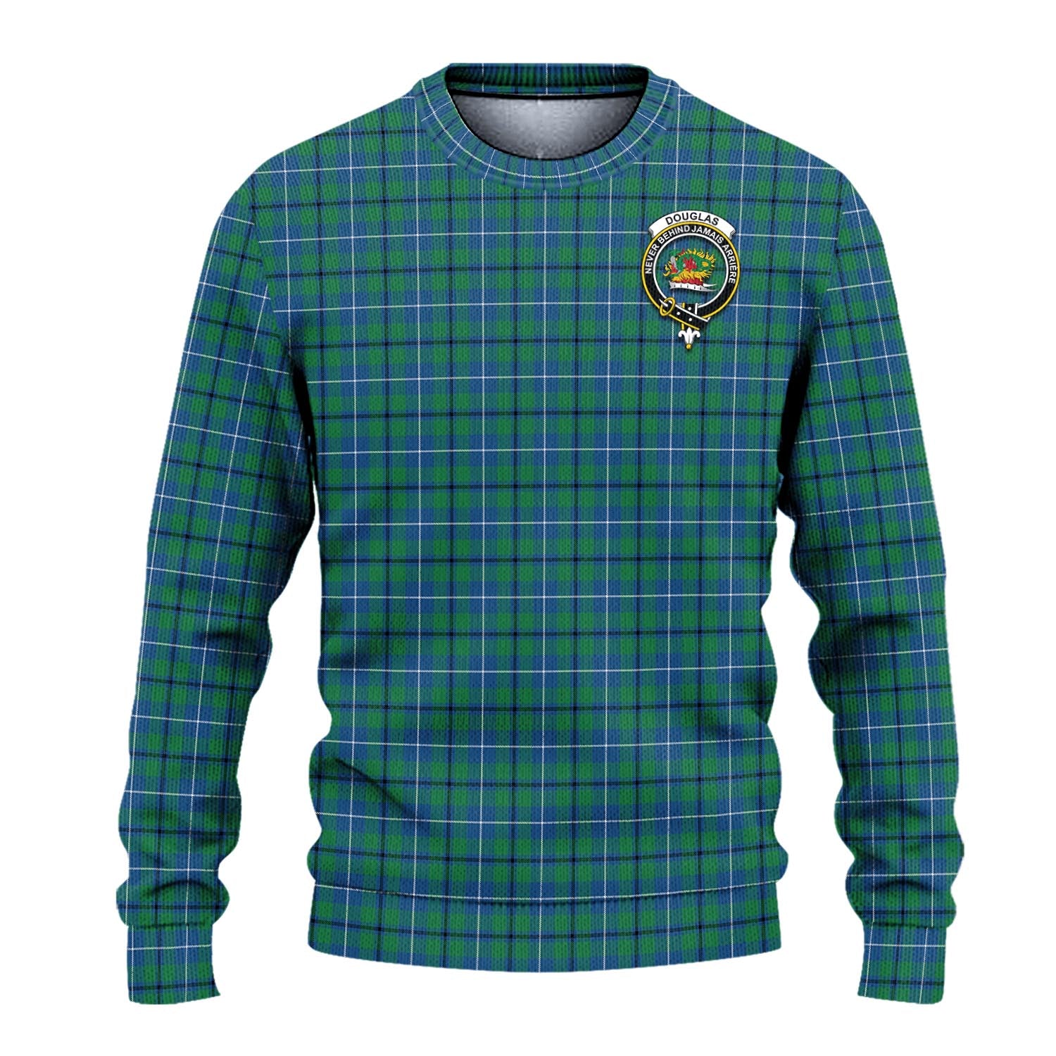 Douglas Ancient Tartan Knitted Sweater with Family Crest - Tartanvibesclothing