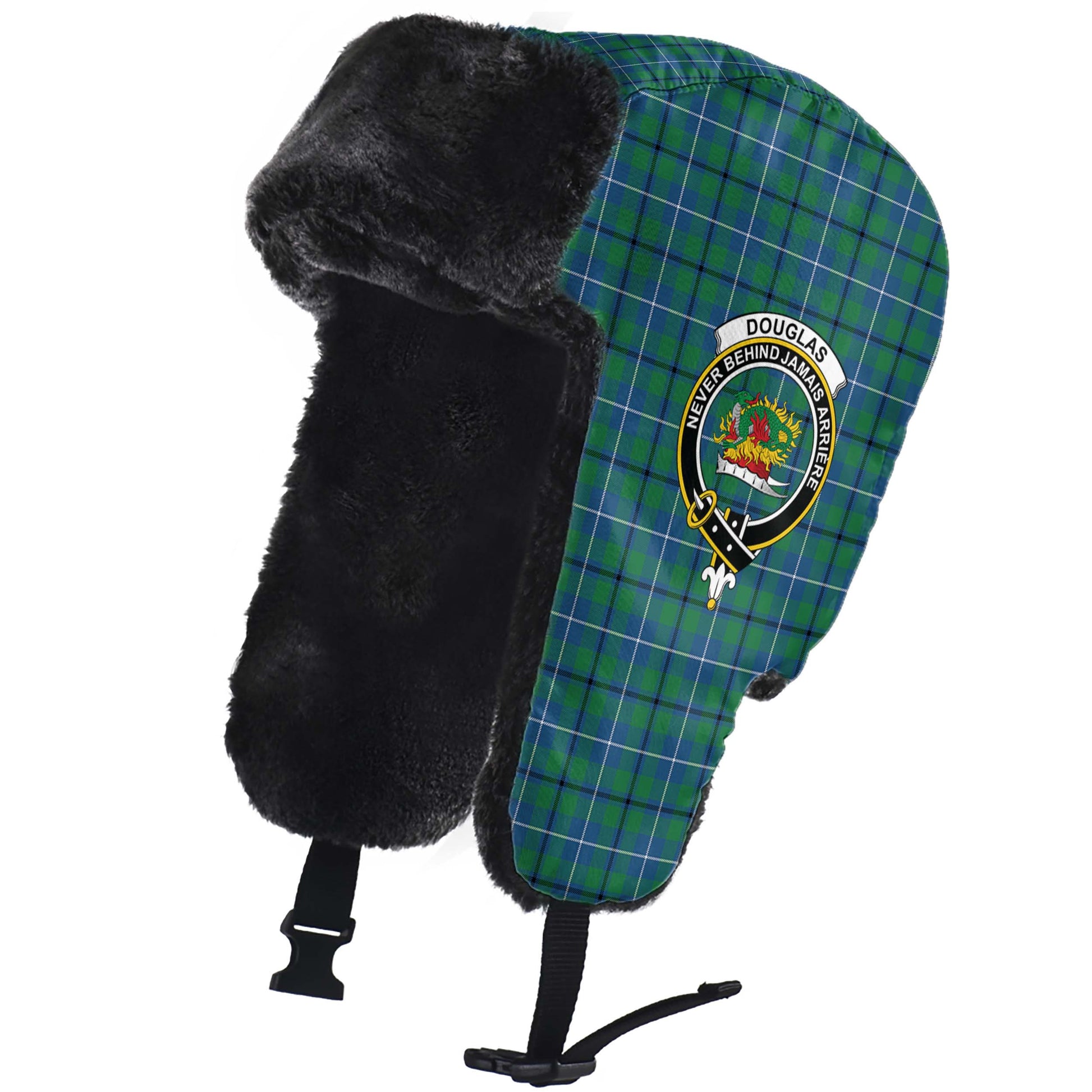 Douglas Ancient Tartan Winter Trapper Hat with Family Crest - Tartanvibesclothing