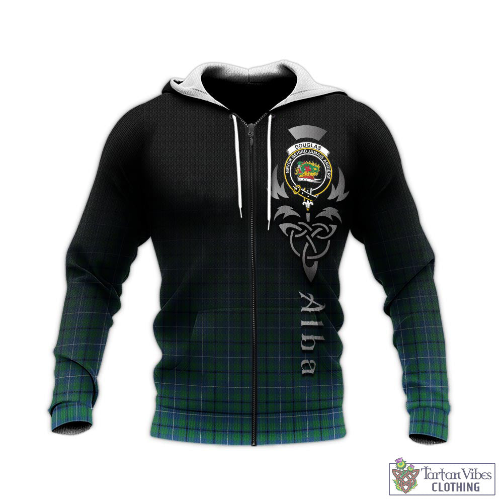 Tartan Vibes Clothing Douglas Ancient Tartan Knitted Hoodie Featuring Alba Gu Brath Family Crest Celtic Inspired