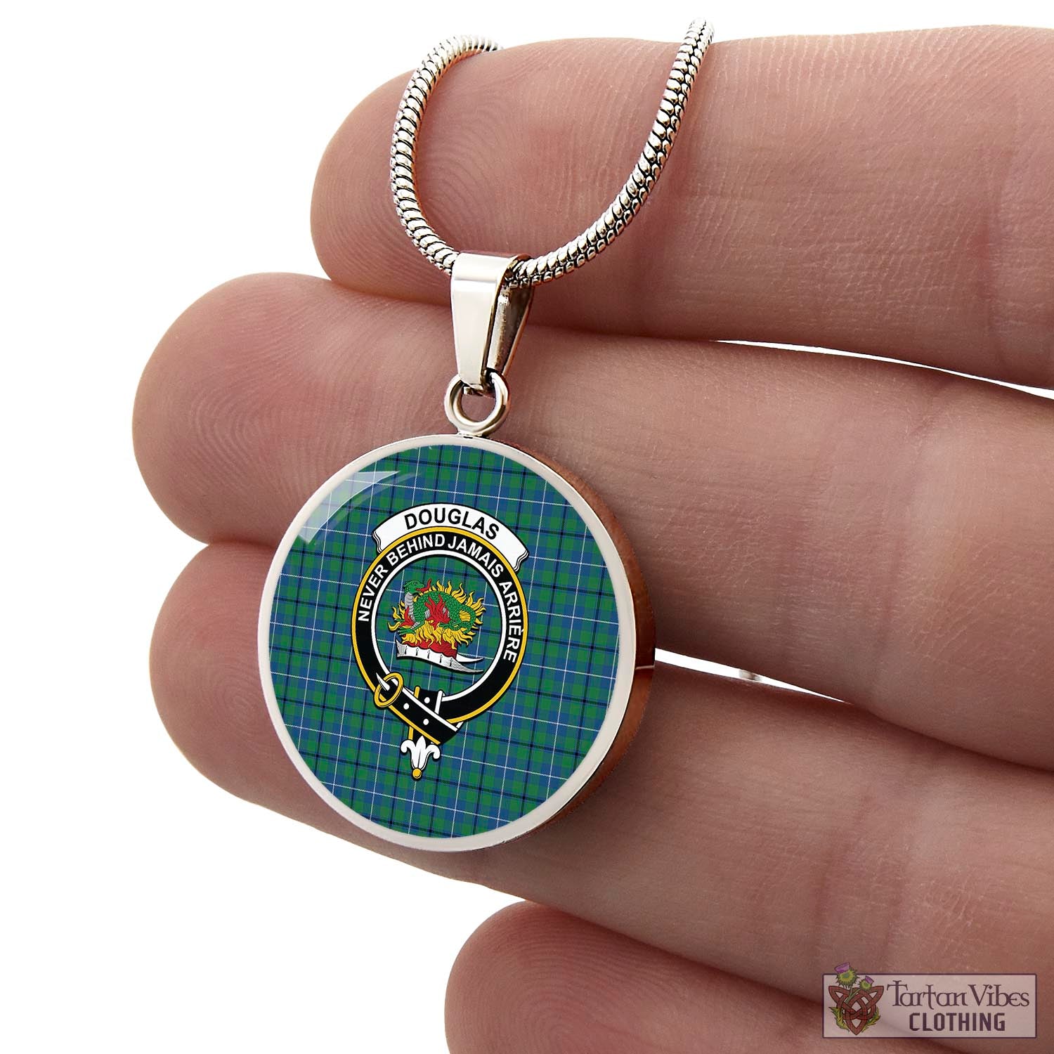 Tartan Vibes Clothing Douglas Ancient Tartan Circle Necklace with Family Crest