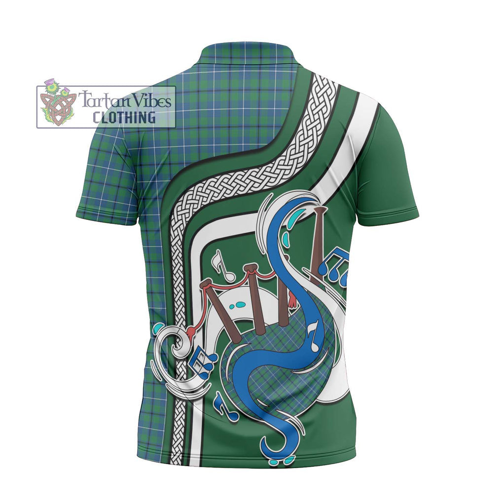 Douglas Ancient Tartan Zipper Polo Shirt with Epic Bagpipe Style - Tartanvibesclothing Shop