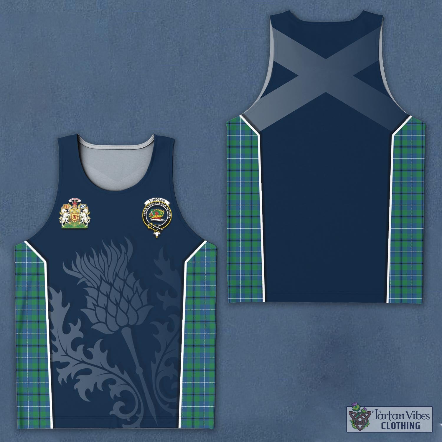 Tartan Vibes Clothing Douglas Ancient Tartan Men's Tanks Top with Family Crest and Scottish Thistle Vibes Sport Style